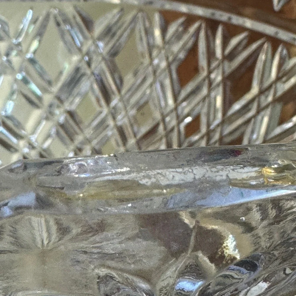 Vintage Pressed Glass Scalloped Serving Bowl Diamond Point Starburst 6.5 Inch